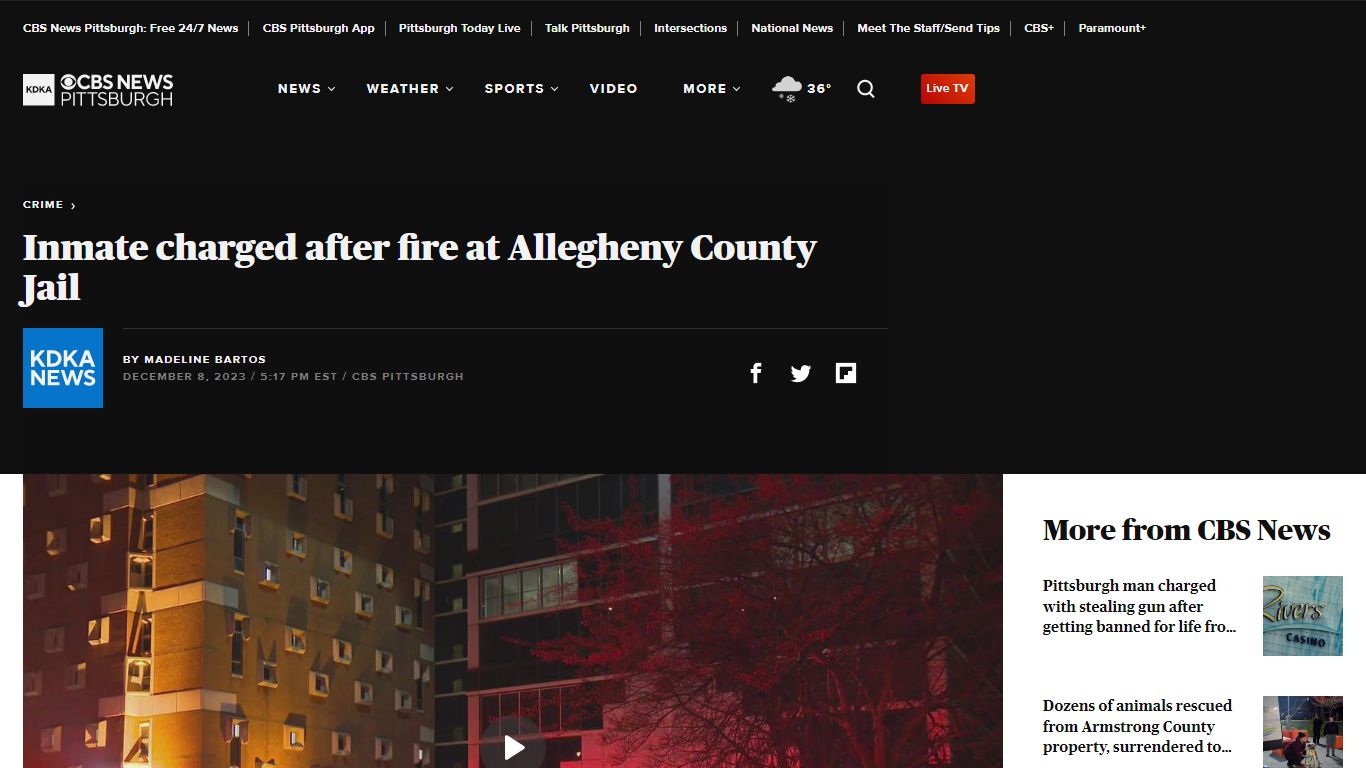 Inmate charged after fire at Allegheny County Jail