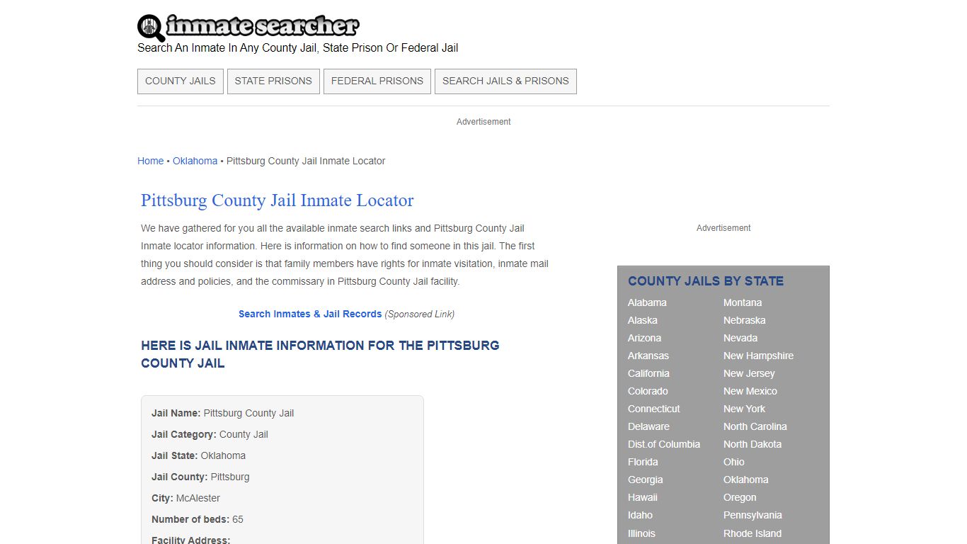 Pittsburg County Jail Inmate Locator - Inmate Searcher